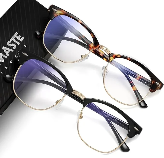 Practical Blue Light Blocking Glasses Vintage Half Frame UV Clear Lens Anti Eyestrain Fine