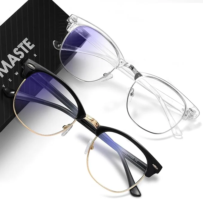 Genuine Blue Light Blocking Glasses Vintage Half Frame UV Clear Lens Anti Eyestrain Effective
