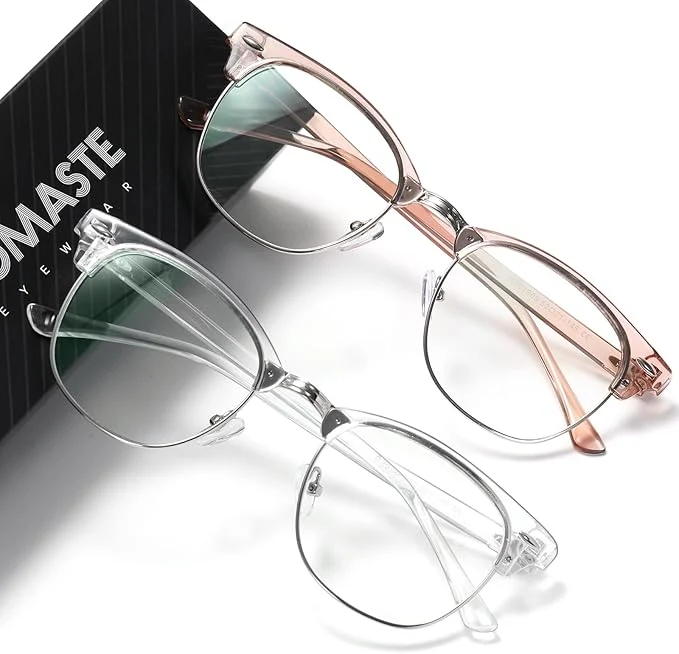 Minimalist Blue Light Blocking Glasses Vintage Half Frame UV Clear Lens Anti Eyestrain Detailed