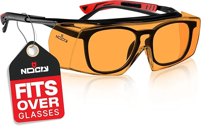 Minimalist NoCry Blue Light Blocking Safety Glasses Over Eyeglasses Dependable