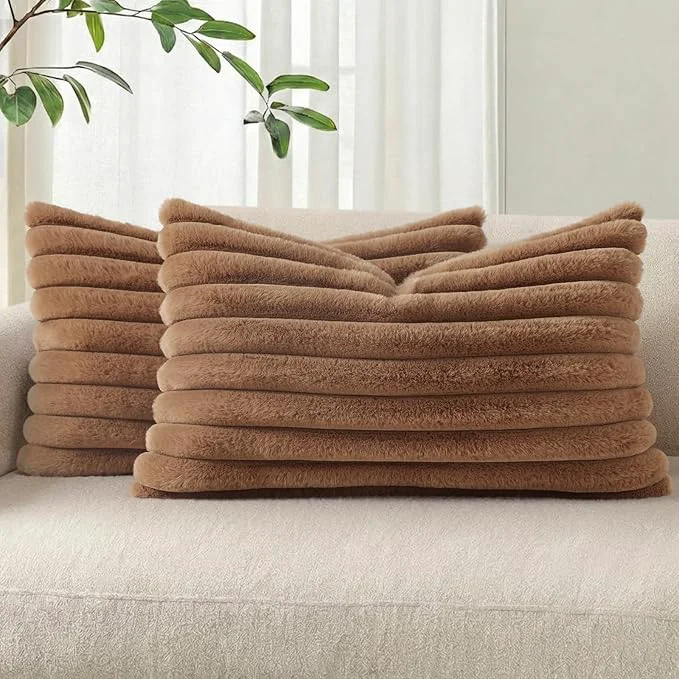 Trendy Pallene Faux Fur Plush Lumbar Throw Pillow Covers 12×20 Set of 2 Luxury Soft Recyclable