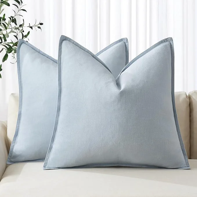 Exceptional MIULEE Decorative Linen Pillow Covers 18×18 Inch Light Blue Boho Farmhouse Artisan