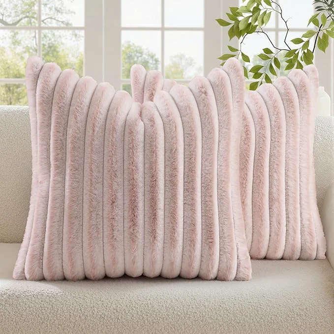 Original Design decorUhome Summer Cozy Faux Fur Throw Pillow Covers 20×20 Set of 2 Decorative Efficient