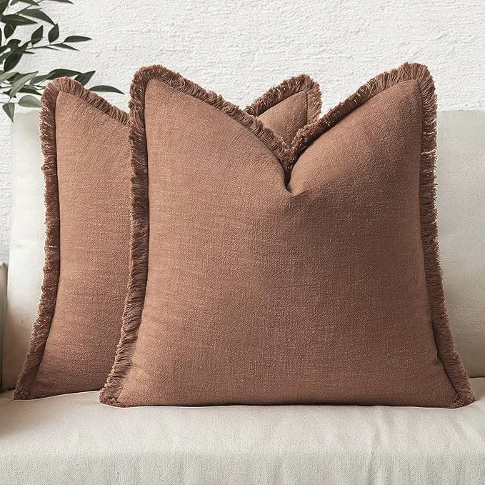 Practical MIULEE Decorative Throw Pillow Covers Neutral Linen Fringe Throw Pillows Set of Contemporary