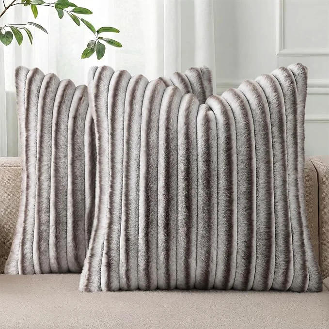 World-Class Pallene Faux Fur Plush Throw Pillow Covers 26×26 Set of 2 Luxury Soft Fluffy Exclusive