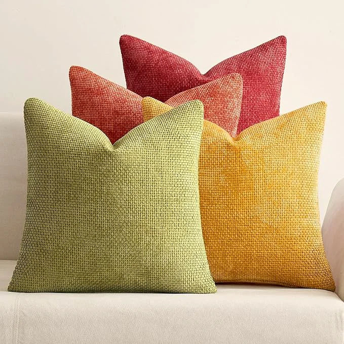 Soft MIULEE Pack of 4 Burnt Orange Couch Throw Pillow Covers 18×18 Inch Yellow Green Exclusive