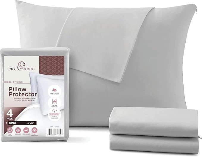 Excellent CirclesHome Pillow Protectors 4 Pack King Zippered Smooth