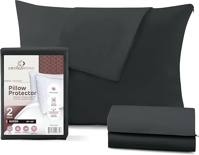 Environmentally Friendly CirclesHome Pillow Protectors 2 Pack Queen Zippered Convenient