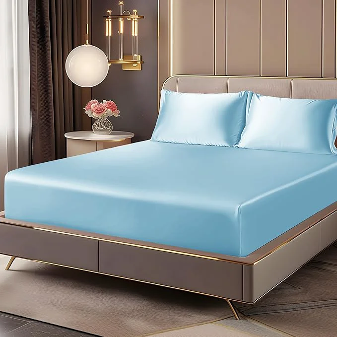 Carefully Designed BEDELITE Satin Fitted Sheet and Pillowcase Set Luxury Soft Similar to Silk Detailed