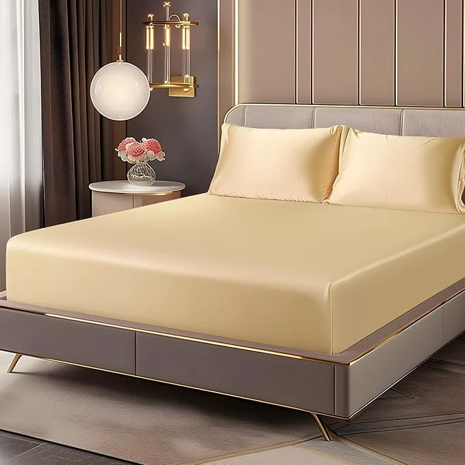 Smooth BEDELITE Satin Fitted Sheet and Pillowcase Set Luxury Soft Similar to Silk Relaxed