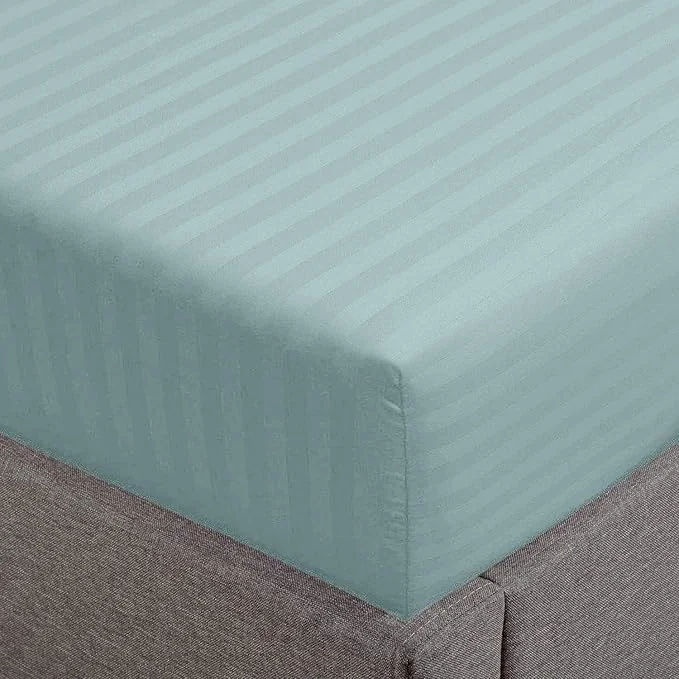 Stylish Feather Stitch 1 Piece Fitted Sheet King Size Cotton Damask Sateen Weave Durable