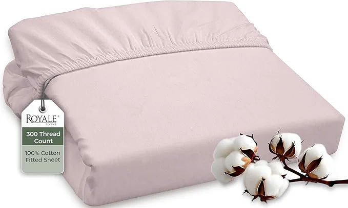 Contemporary ROYALE LINENS 300 Thread Count Long Staple Combed Cotton Fitted Sheet Twin Environmentally Friendly