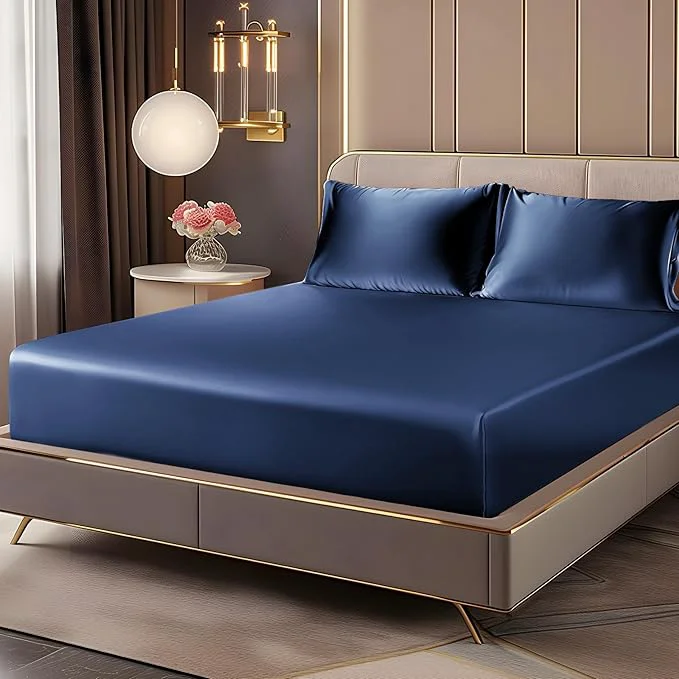 Consistent BEDELITE Satin Fitted Sheet and Pillowcases Set Luxury Soft Similar to Silk Pure