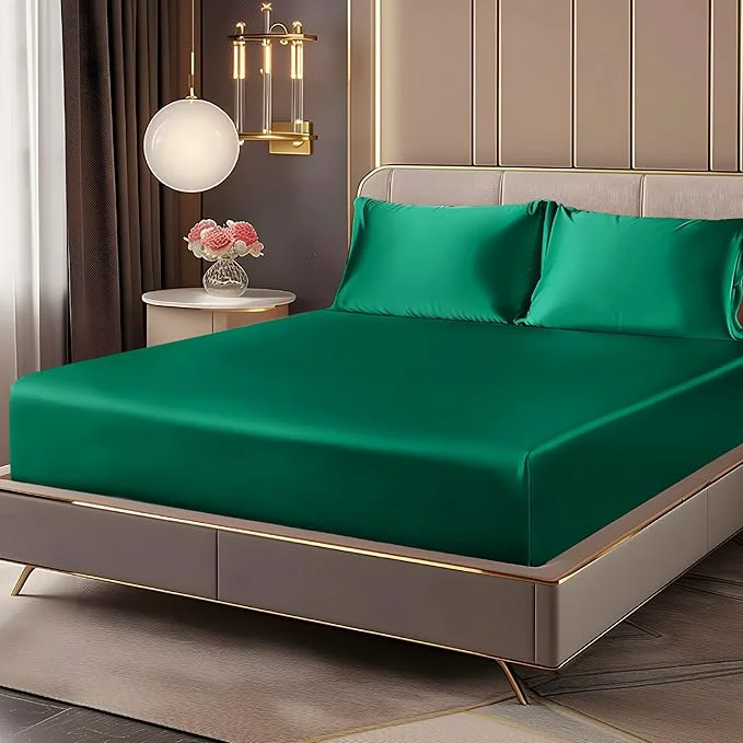 Premium BEDELITE Satin Fitted Sheet and Pillowcase Set Luxury Soft Similar to Silk Relaxed