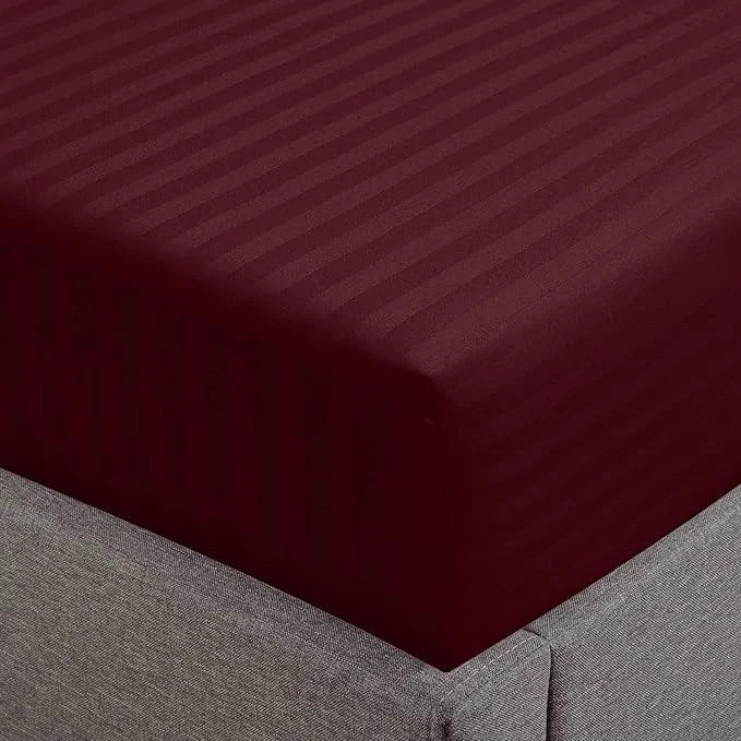 Sustainable Feather Stitch 1 Piece Fitted Sheet Twin Size Cotton Damask Sateen Weave Optimized