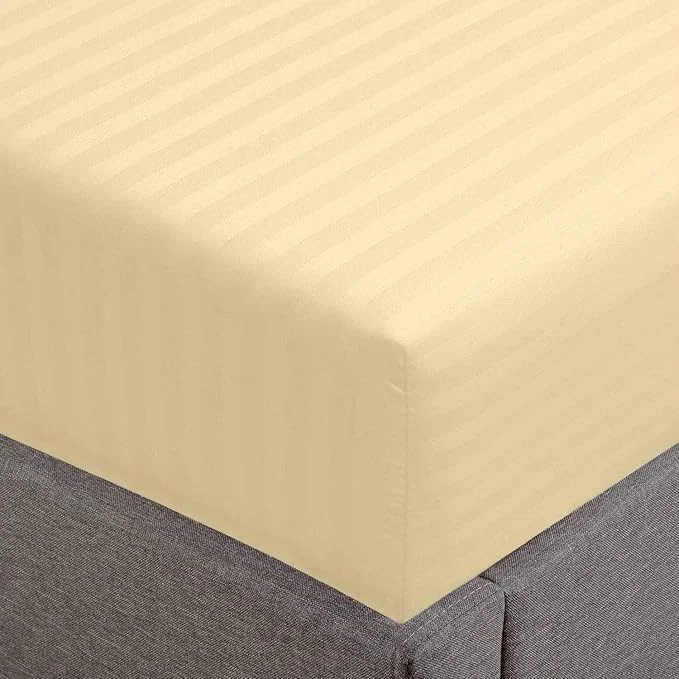Comfortable Feather Stitch 1 PC Fitted Sheet California King Size Cotton Damask Long-Lasting