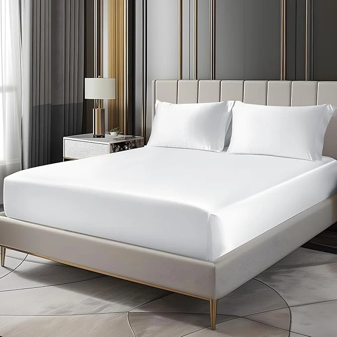 Organic BEDELITE Satin Fitted Sheet and Pillowcases Set Luxury Soft Similar to Silk Pure