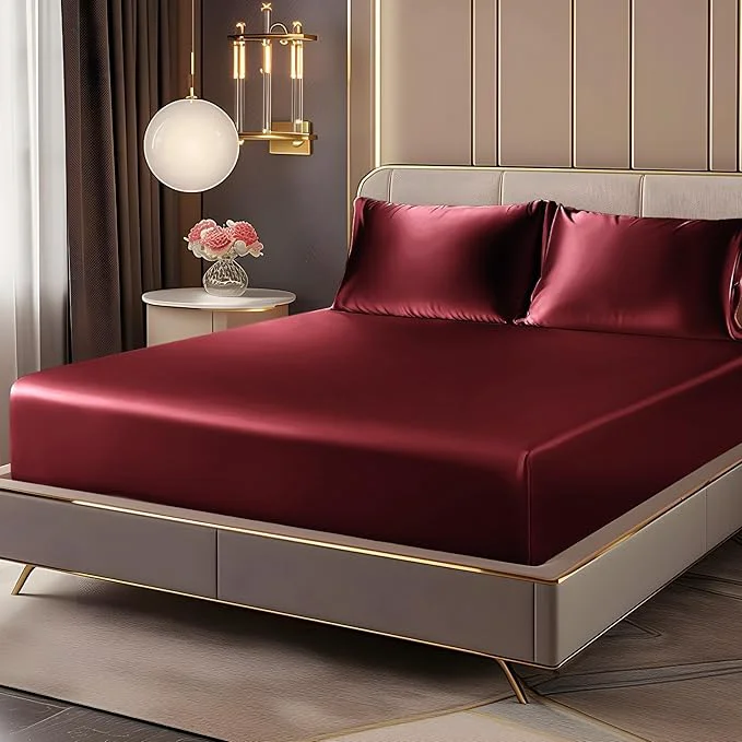 Lightweight BEDELITE Satin Fitted Sheet and Pillowcase Set Luxury Soft Similar to Silk Trendy
