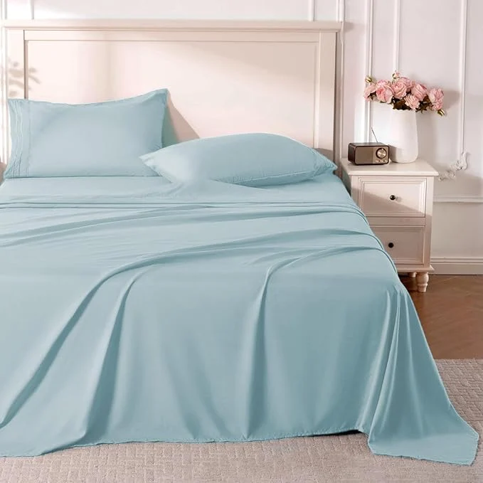 Trendy ROSE RISY Light Blue Sheet Set 4 Pieces Soft Bedding Queen Sheet Set Quality