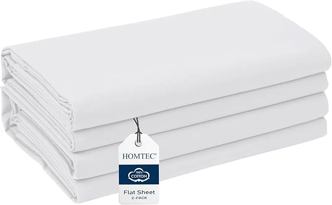 Eco-Friendly Full Size Flat Sheet 2 Pack Cotton Percale Flat Bed Sheet Breathable World-Class
