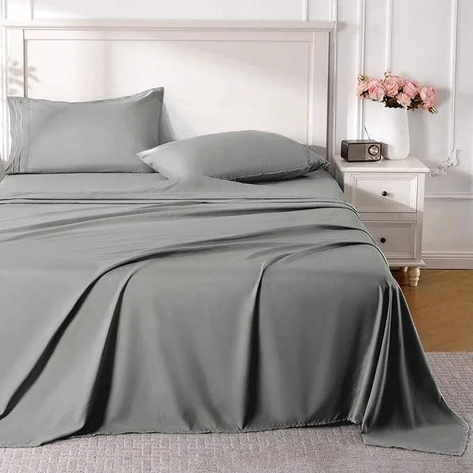 Enhanced ROSE RISY Light Grey Twin Sheet Set 3 Pieces Soft Bedding Queen Sheet Set Elite