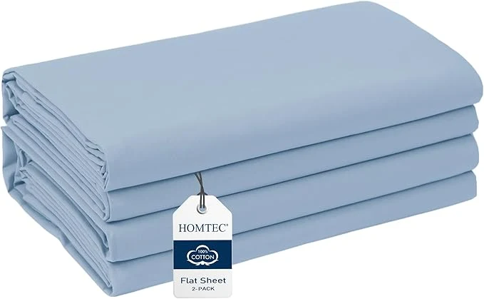 Casual King Size Flat Sheet 2 Pack Cotton Percale Flat Bed Sheet Breathable Smart