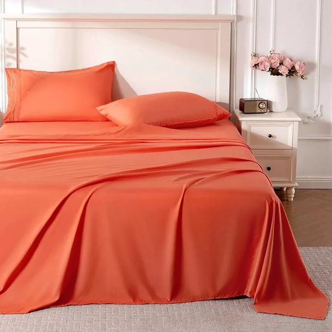Professional ROSE RISY Orange Red King Sheet Set 4 Pieces Soft Bedding King Sheet Set Fast