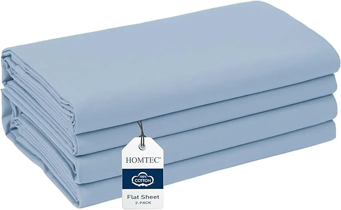 Casual Queen Size Flat Sheet 2 Pack Cotton Percale Flat Bed Sheet Breathable Selected