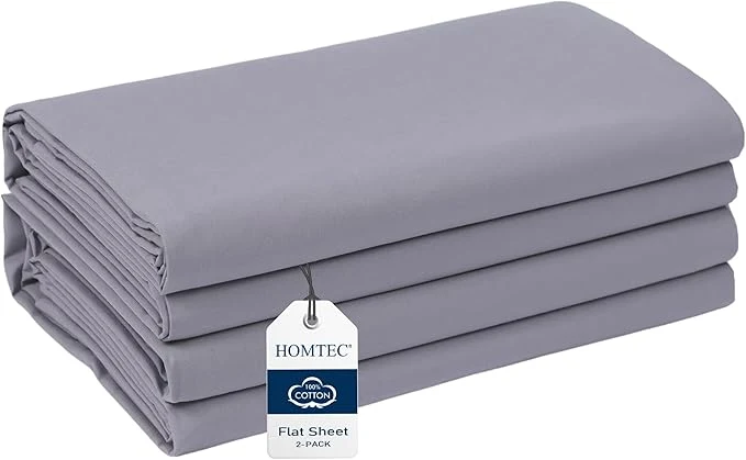 Secure California King Size Flat Sheet 2 Pack Cotton Percale Flat Bed Sheet Sophisticated