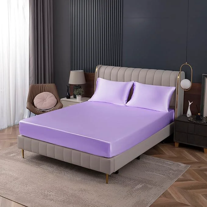 Original Design Homiest Lavender Satin Fitted Twin XL Size Bed Sheet Deep Pocket Luxury Excellent