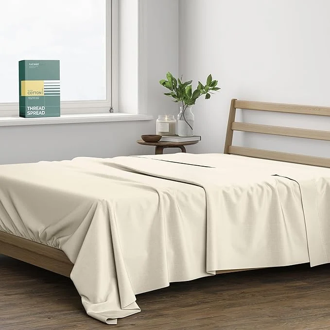 Excellent THREAD SPREAD Organic Cotton Percale Flat Sheet Queen Size Minimalist