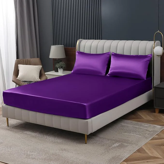 Official Homiest Purple Satin Fitted Sheet Eco-Friendly
