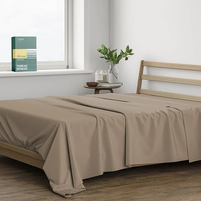 Dependable THREAD SPREAD Organic Cotton Percale Flat Sheet California King Size Detailed