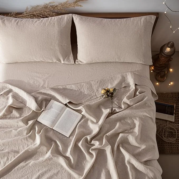Organic LBRO2M Pure Linen Sheet Set Deep Pocket Up to 16 Bed Sheets Sets Casual