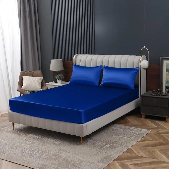Superior Homiest Royal Blue Satin Fitted Sheet Efficient