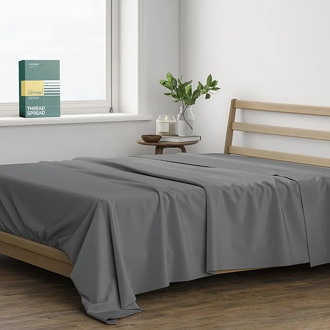 Solid THREAD SPREAD Organic Cotton Percale Flat Sheet Twin Size Reusable