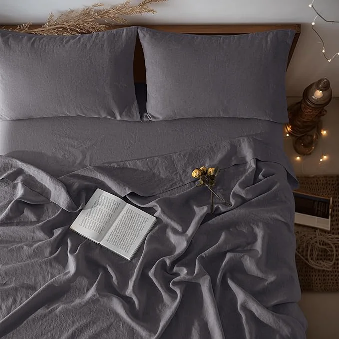 Stylish LBRO2M Pure Linen Sheet Set Deep Pocket Up to 16 Bed Sheets Sets Fashionable