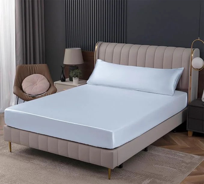 Reusable Homiest Baby Blue Satin Fitted Sheet Exceptional