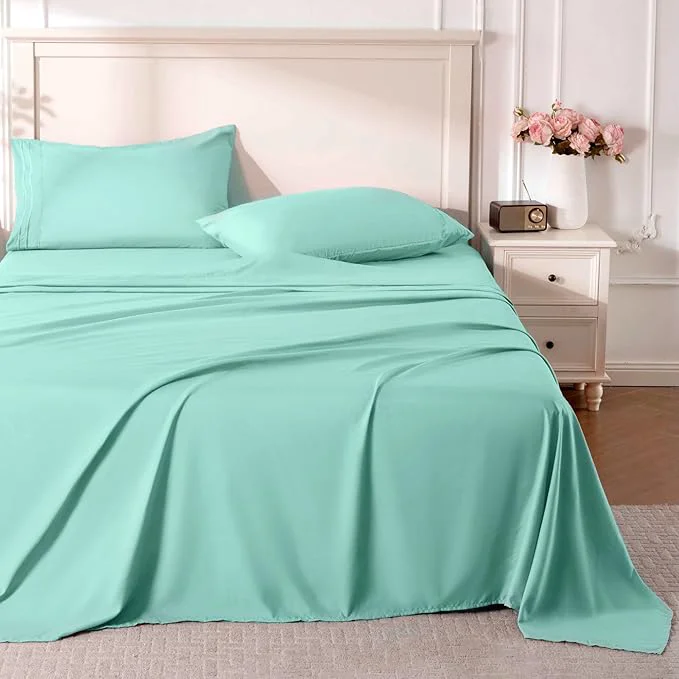 Convenient ROSE RISY Light Green King Sheet Set 4 Pieces Soft Bedding Sheet Set Fine Crafted