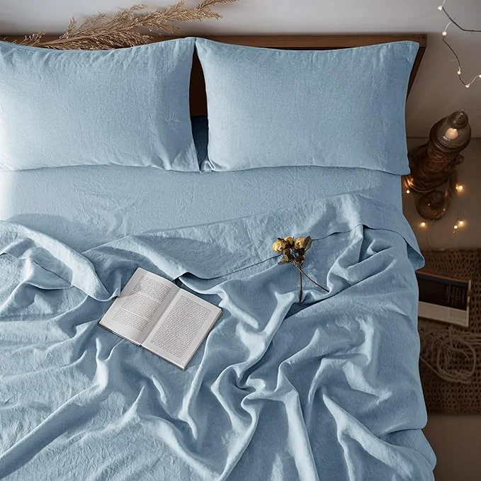 Fine LBRO2M Pure Linen Sheet Set Deep Pocket Up to 16 Bed Sheets Sets Convenient