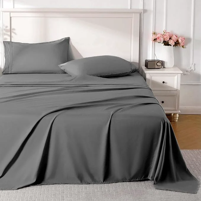 User-Friendly ROSE RISY Dark Grey Queen Sheet Set 4 Pieces Soft Bedding Queen Sheet Set Safe