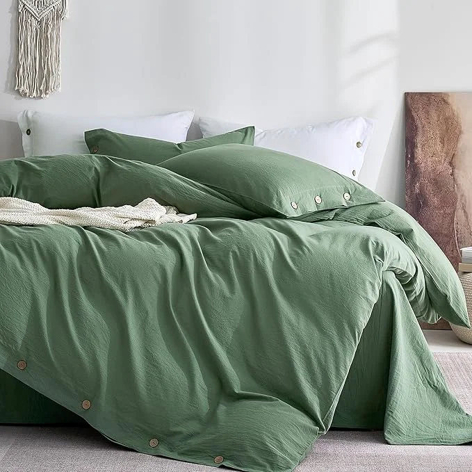 Organic JELLYMONI Washed Cotton Duvet Cover Twin – Soft Breathable Linen-Look Healthy