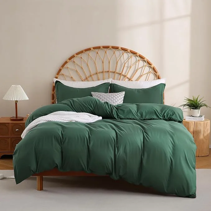 Carefully Designed JSD Hunter Green Duvet Cover Set King Size 3 Piece Duvet Cover High-Grade