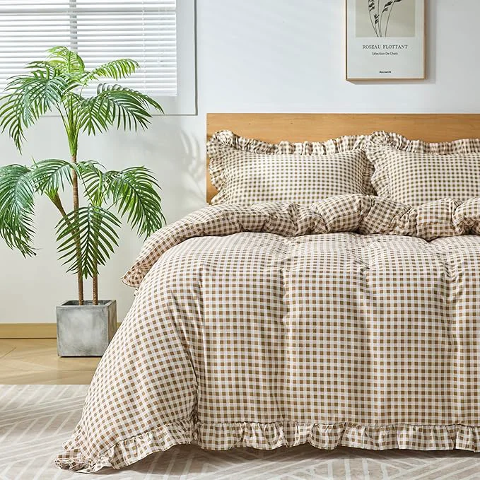 Carefully Designed Gingham Duvet Cover Queen Size 3 Pieces Soft Breathable Microfiber Plaid Top-Quality