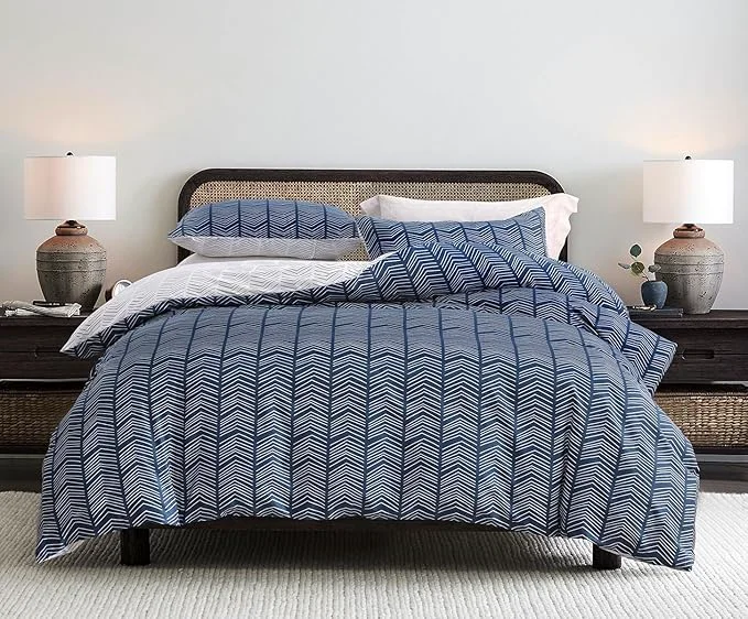 Versatile SLEEPBELLA Navy and White Duvet Cover Set Cotton Bedding Chevron Premium