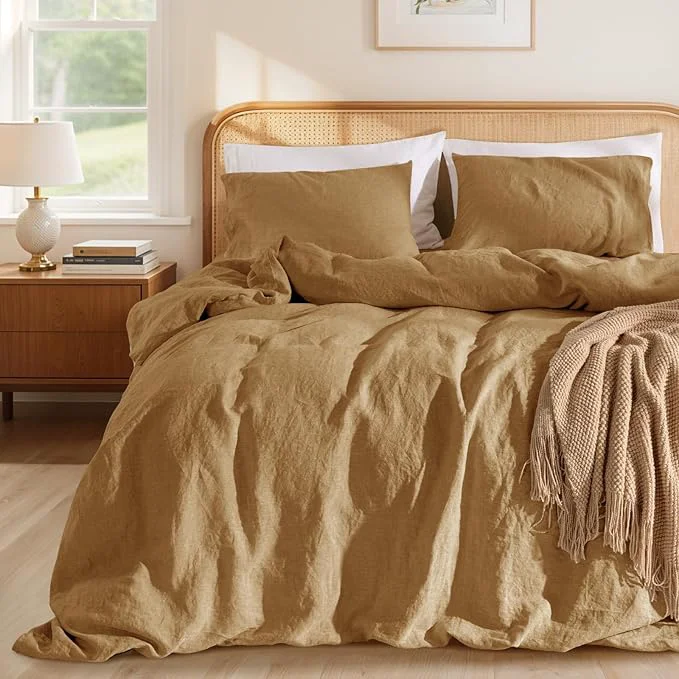 Trusted LBRO2M France Linen Duvet Cover Set Cal King Size 3 Pcs Natural Flax Durable