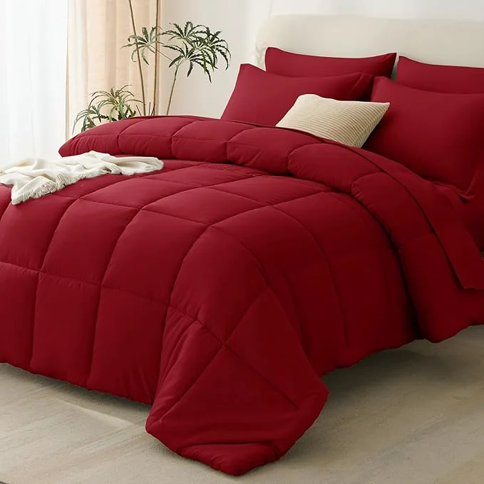 Recyclable CozyLux King Size Comforter Set Dark Red First-Class