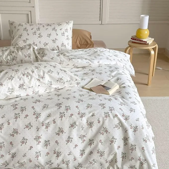 Lightweight MKXI Garden Floral Duvet Cover Peach Blossom Aesthetic Bedding White Print Organic