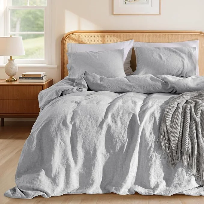 Convenient LBRO2M France Linen Duvet Cover Set Cal King Size 3 Pcs Flax Comforter First-Class