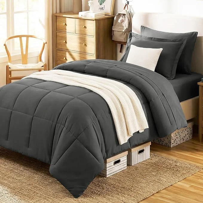 Classic CozyLux Twin XL Comforter Set Dark Grey Crafted